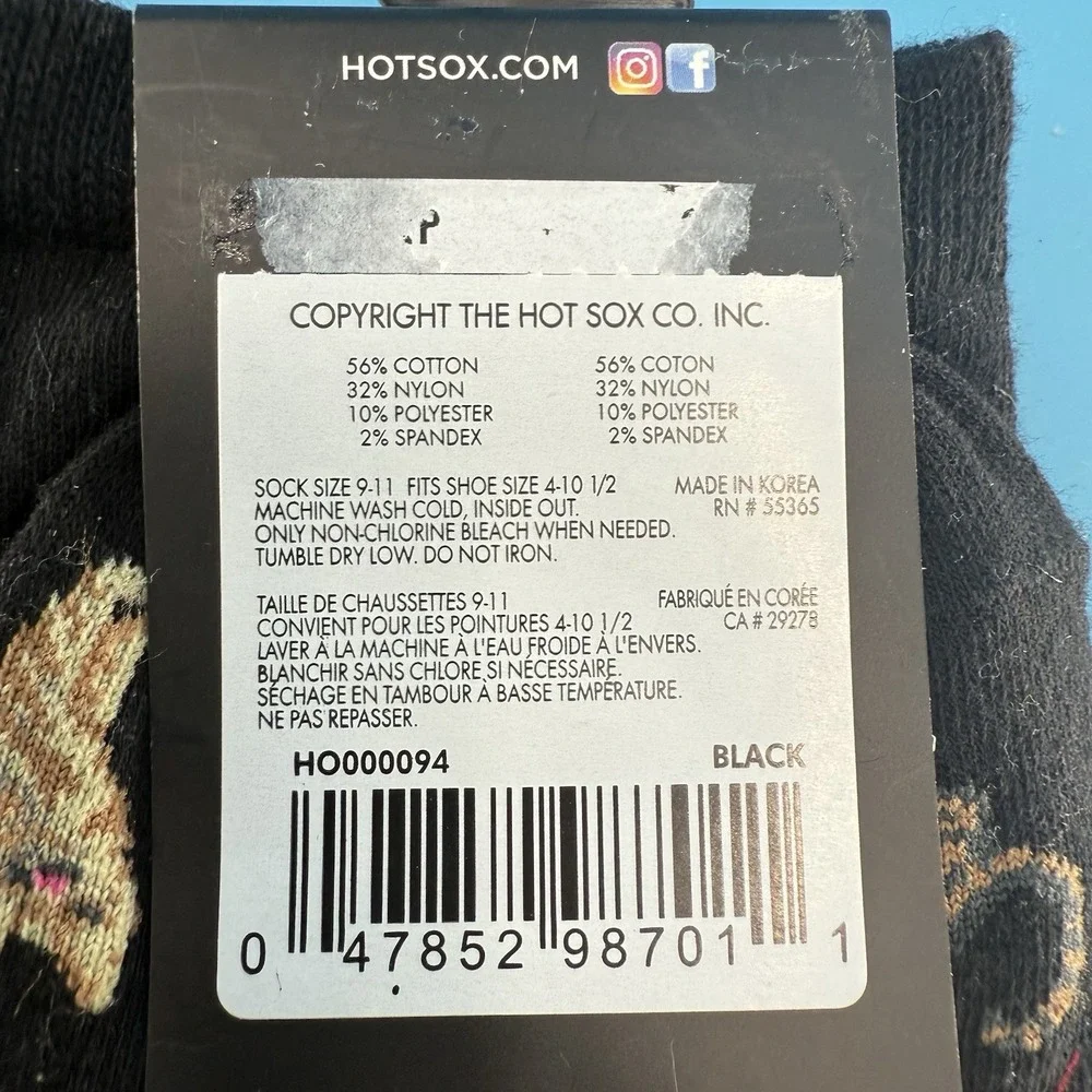 HOTSOX Women Cat Print Socks Black Size 9–11 New